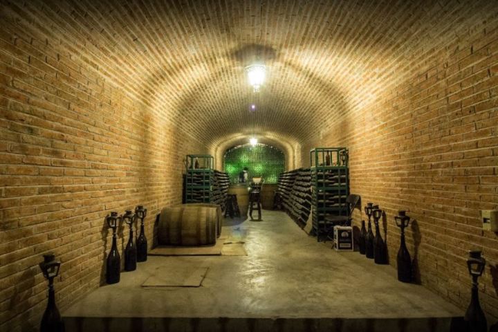 a room with a brick wall