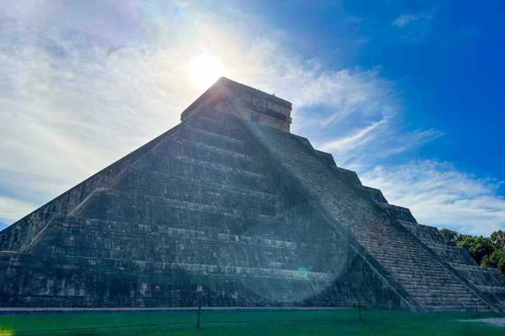 a large mountain in the background