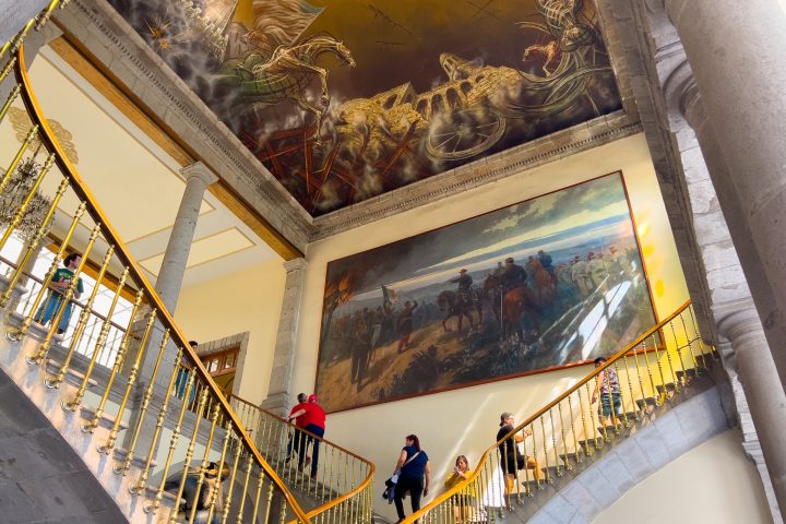 a group of people on a bridge