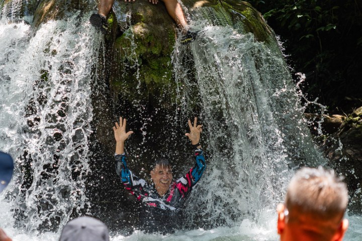 a group of people in the water