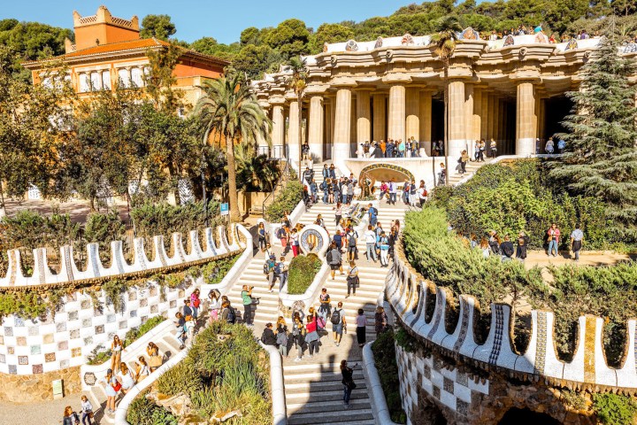 a train cake sitting on top of Park Güell