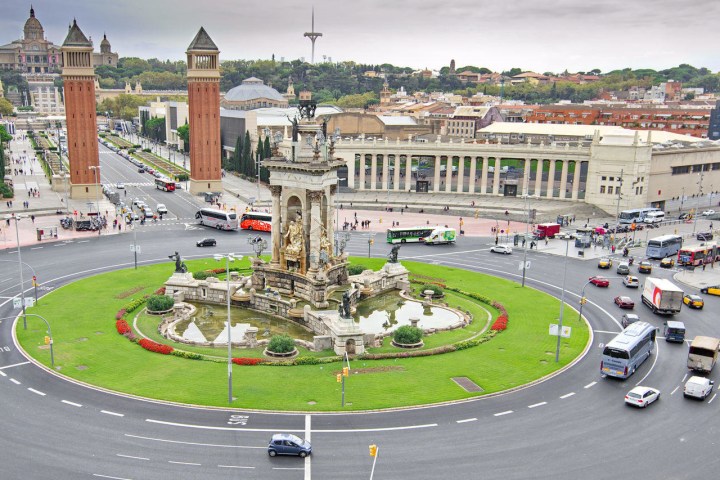 an aerial view of a city street