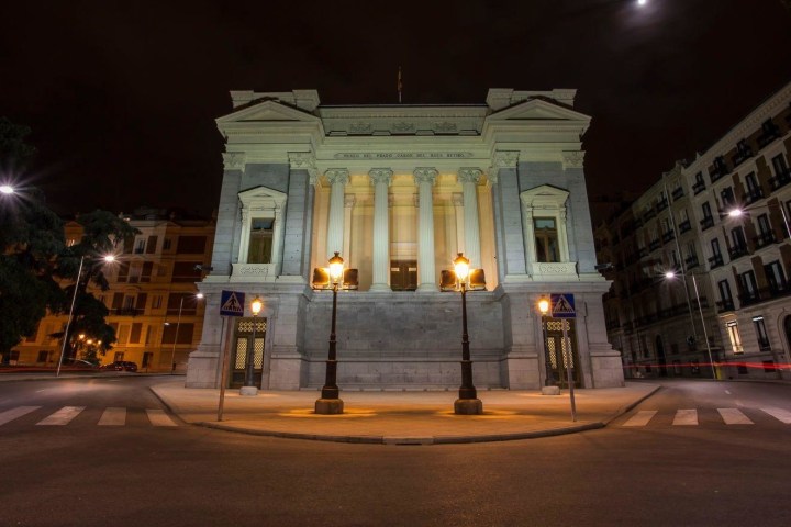 a night time view of a city street