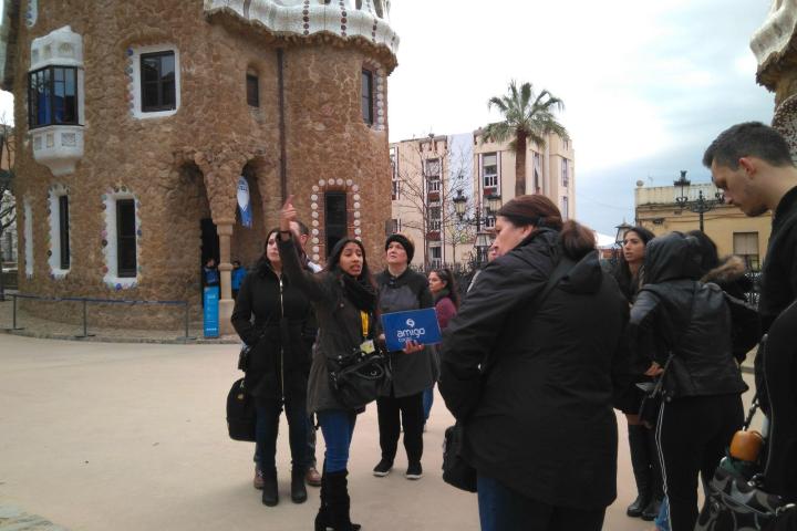 a group of people standing in front of a building