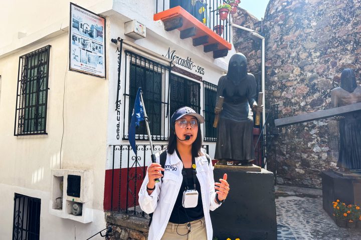 a person standing in front of a building