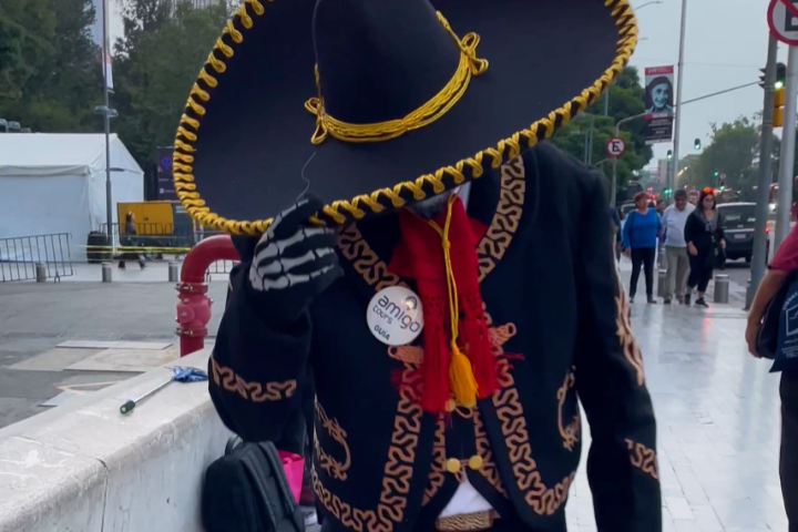 a person walking down a street