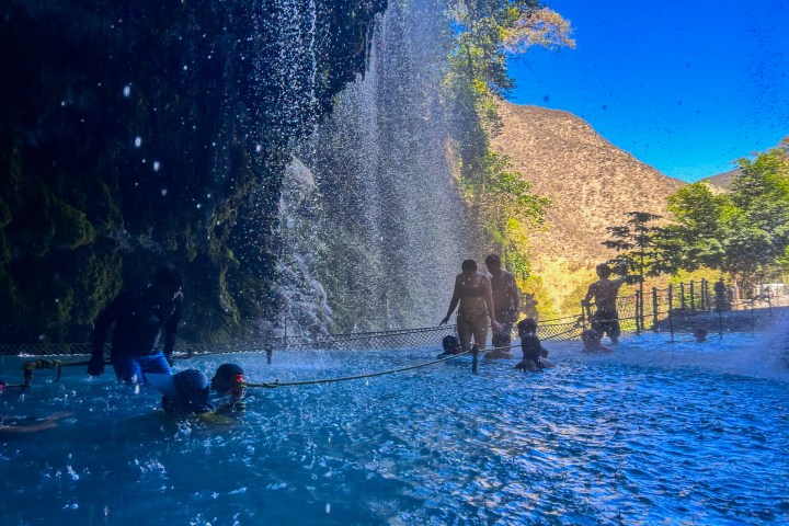 a group of people swimming in the water