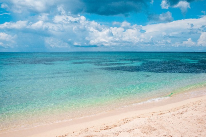 a sandy beach next to the ocean