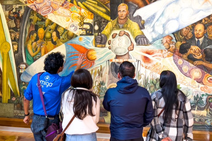 a group of people standing in a room