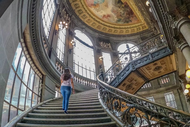 a building with a metal fence