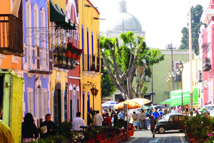 a close up of a busy city street
