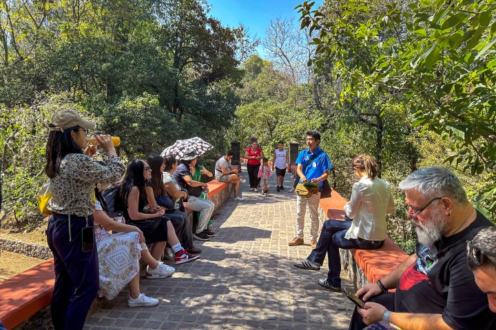 a group of people in a park