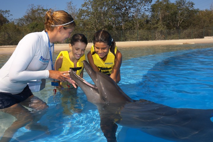 a man in a pool of water