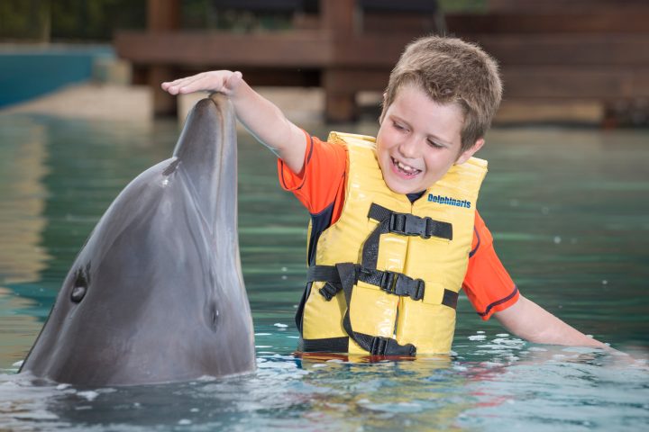 a little boy that is standing in the water