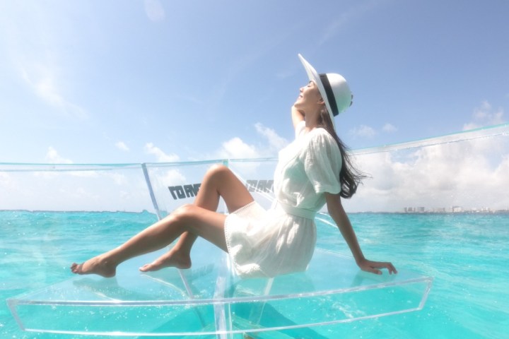 a girl in a pool of water