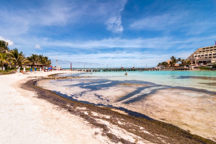 a sandy beach next to a body of water