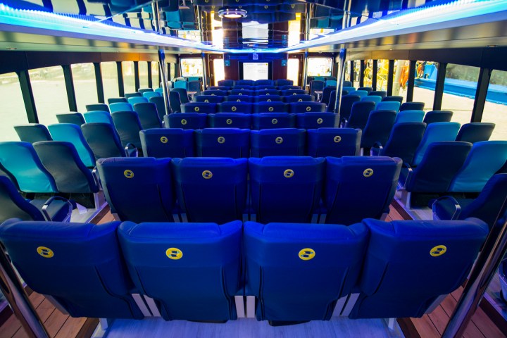 a person in a blue chair