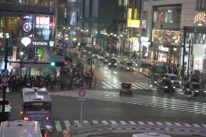 a close up of a busy city street