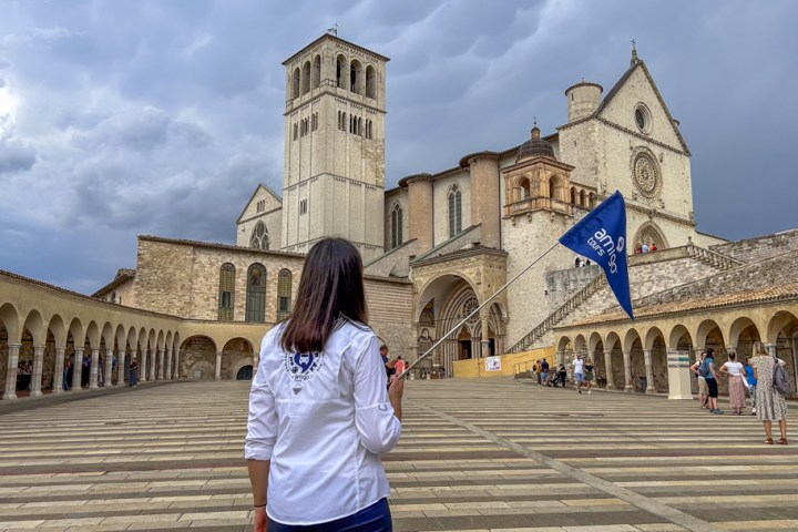 a person standing in front of a building