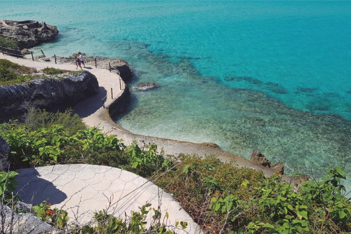 a close up of a rock next to a body of water