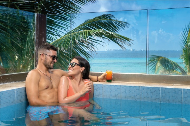 a man in a pool of water